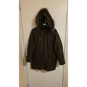 LONDON FOG Hooded Parka Jacket Womens Size Medium Brown Cottagecore Cabincore